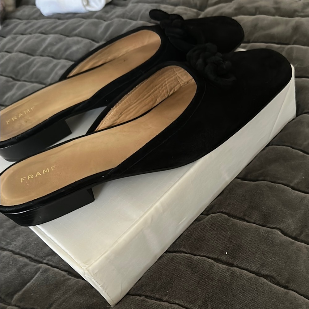 Frame Suede Real Leather Black Flats Slip-On Loafers